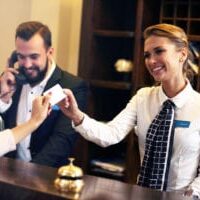 Hotel employees working desk Recruited Hotel employees